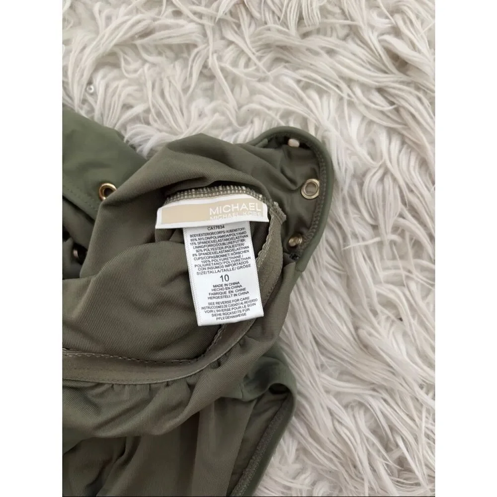 Michael Kors sz 10, Olive Green One-Shoulder Cutout Swimsuit with Gold Eyelets